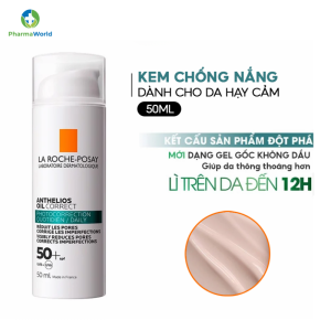 Kem chống nắng La Roche-Posay Anthelios Oil Correct Daily Gel-Cream SPF50+ giúp giảm mụn và bóng nhờn 50ml