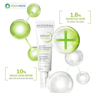 Bioderma Sébium Kerato+ 30ml - Gel-cream hỗ trợ giảm mụn, làm mịn da