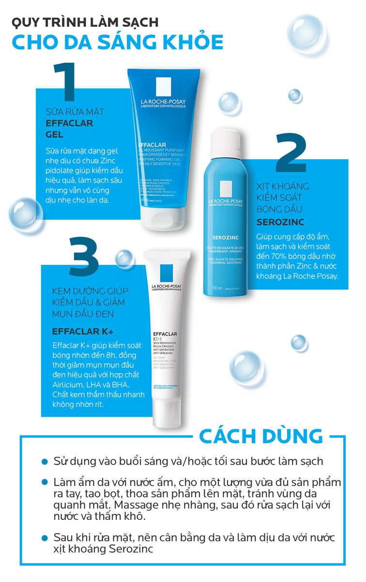 Quy trình sử dụng La Roche-Posay Effaclar Purifying Foaming Gel For Oily Sensitive Skin Quy trình làm sạch cho da sáng khỏe với La Roche-Posay Effaclar Purifying Foaming Gel For Oily Sensitive Skin.