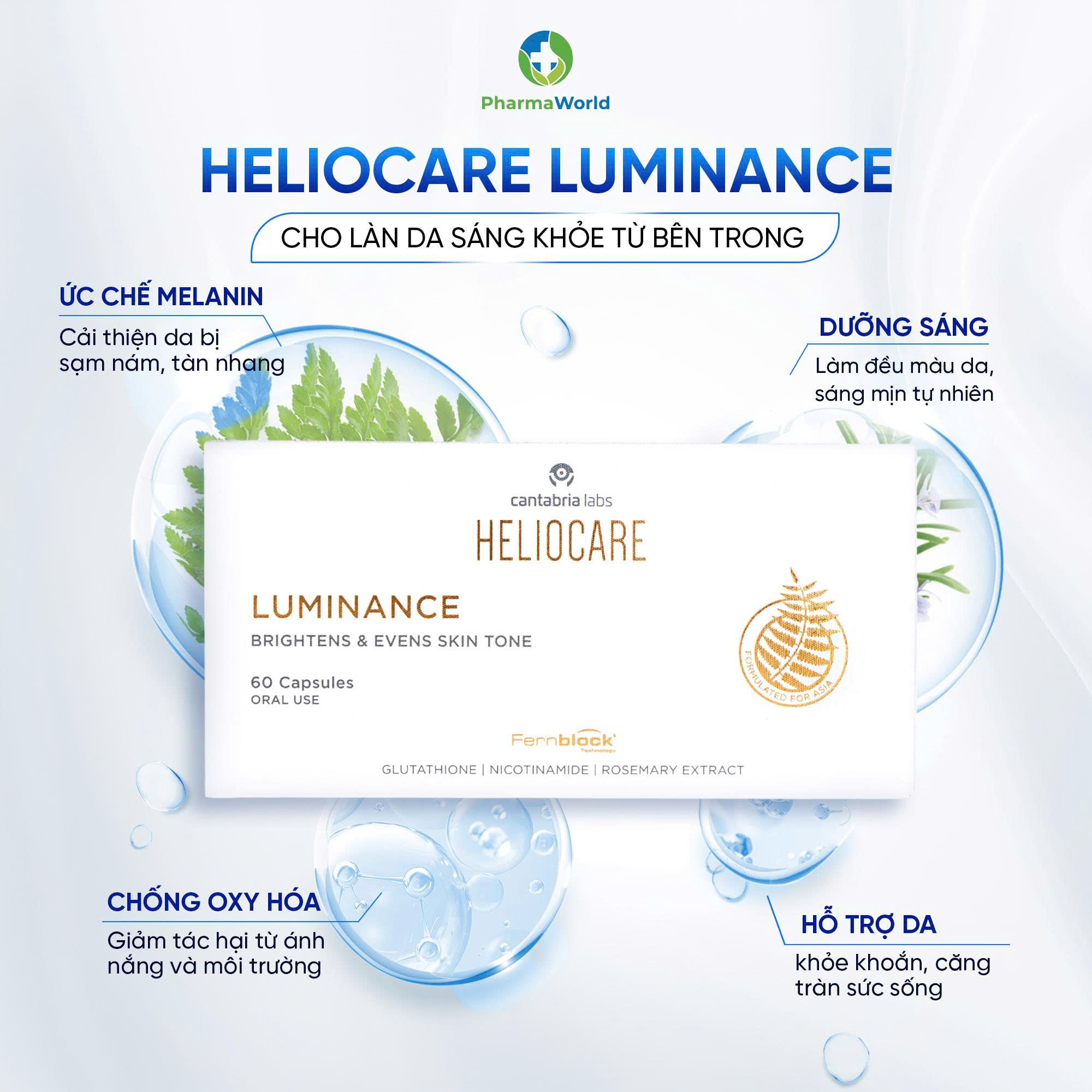 Heliocare Luminance (H/60v) - Viên uống hỗ trợ làm trắng da